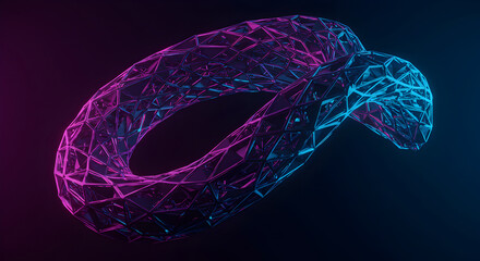 Abstract Neon Wireframe Torus Shape Glowing in Pink and Blue Lights