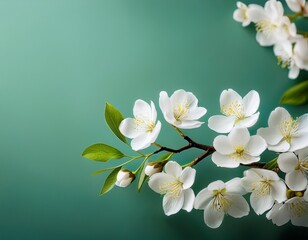 Fototapeta premium springtime branch with white blooming fruit tree flowers providing a copy space image