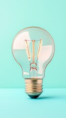 Vintage light bulb shines on a pastel blue background, showcasing intricate filament design and elegant form for a stylish ambiance