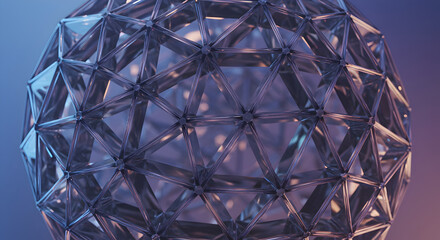 Fototapeta premium Futuristic Geometric Sphere With Complex Triangular Facets And Metallic Framework