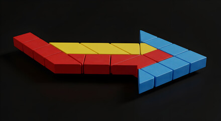 Directional Arrow Symbol From Colorful Cubes Blocks Showing Right Path