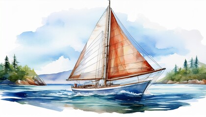 Fototapeta premium sailboat watercolor illustration isolated on transparent sea for art work