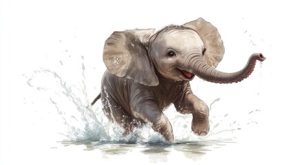 Fototapeta premium Playful baby elephant splashing in water