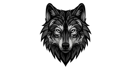 Detailed Wolf Illustration Head Portrait with Monochromatic Color Scheme