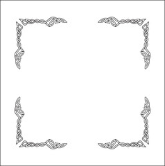 Elegant black and white ornamental frame with Celtic ornament, Scandinavian  decorative border, corners for greeting cards, banners, business cards, invitations, menus. Isolated vector illustration.	
