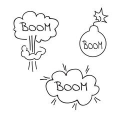 set of line boom comic bubble.