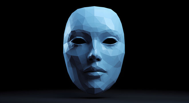 Abstract Polygonal Face Illustration Against Black Backdrop In Minimalist Style - Powered by Adobe