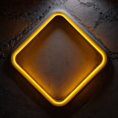 sleek, illuminated frame against a textured wall, featuring a warm neon glow.