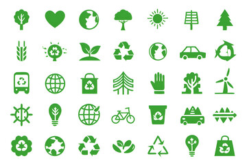Vector illustration green eco icons, Set of green eco icons, Ecology icons set. Nature, environment, recycle flat icon. 