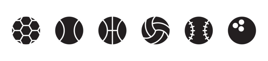 soccer, basketball, tennis, and bowling sport ball icon collection. beach volleyball game play ball icon set.