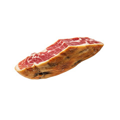 Obraz premium Slice of delicious cured ham with rich red meat and white fat marbling