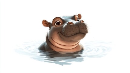 Naklejka premium Cute hippopotamus in water (1)
