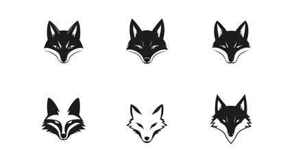 Fox heads in different designs for logo, mascot. Design element on white