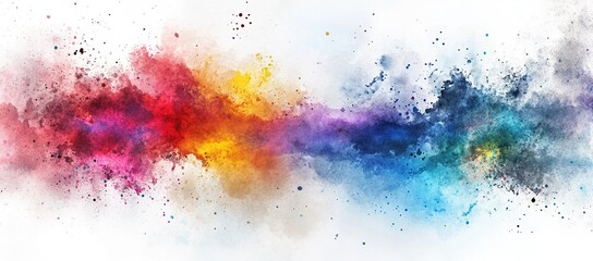Fototapeta premium Watercolor colorful color splash background illustration with copy space, color powder explosion, white background, high resolution, vibrant explosion of colors, banner 