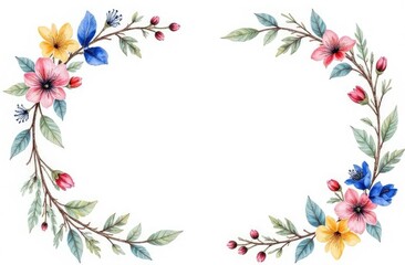 Fototapeta premium Colorful watercolor wild flower border for wedding, birthday, card, background, invitation