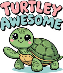 Obraz premium Cute cartoon turtle illustration with witty text,perfect for childrens designs and creative projects