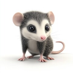 Cute, digital rendering of a baby opossum.