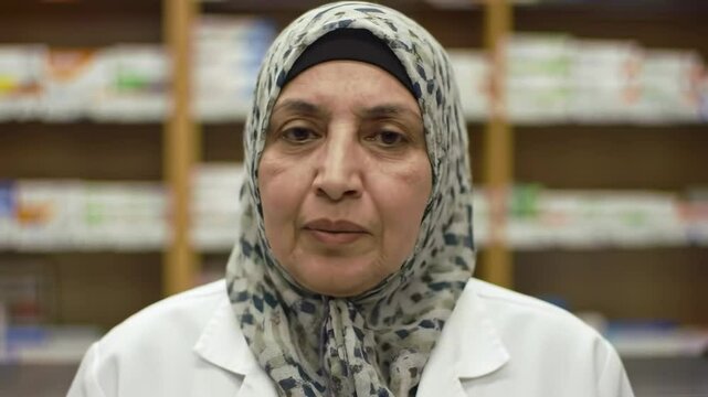 Middle-Eastern Female Pharmacist in a Pharmacy: Compassionate Healthcare Professional Providing Expertise and Support to Community in Local Drugstore