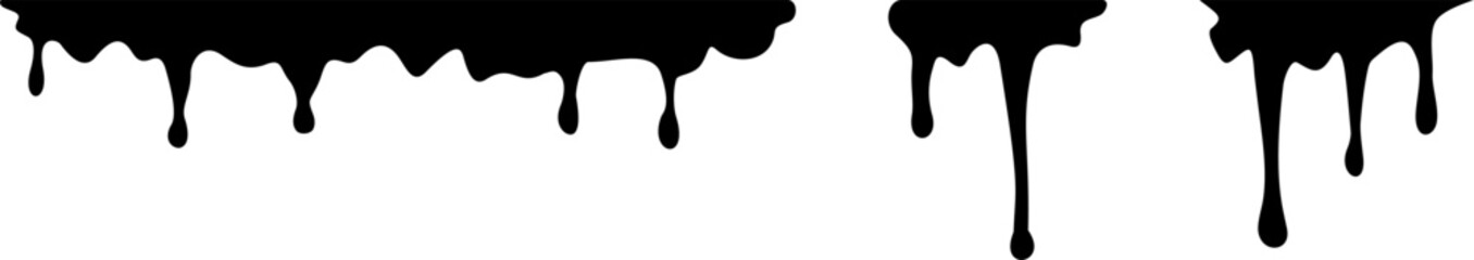 Silhouette of Dripping Paint and Liquid drips, Paint dripping, Ink Drops, Molten Chocolate, Oil Stains, Vector Illustration, Stencil Art