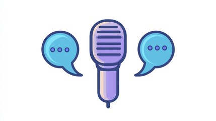 Cartoon microphone with chat bubbles for podcast, audiobook, or speaking concepts