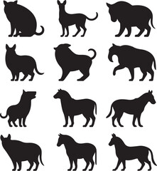 Twelve Animal Silhouettes Collection Black and White