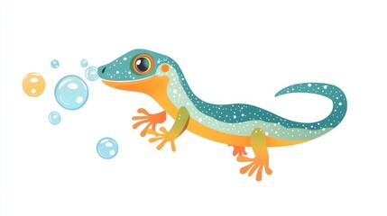Cute gecko blowing bubbles