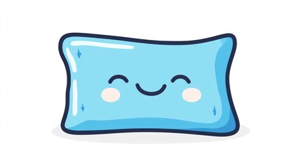 Happy blue pillow cartoon illustration, white background, sleep, comfort