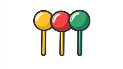 Colorful round candies on sticks, sweet treat, white background, food illustration, website graphic