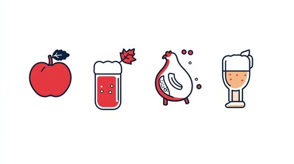 Autumn harvest icons apple, cider, chicken, beer.  Website design