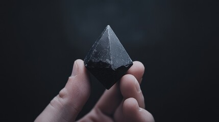 Fototapeta premium A hand holding a black gemstone.