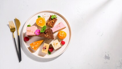 美しいデザート、シンプルな皿の上