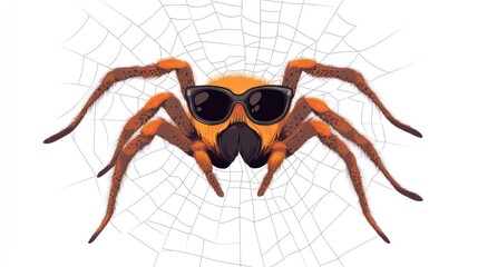 Spider wearing sunglasses on a web