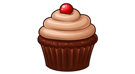 Delicious chocolate cupcake with creamy frosting and a bright red cherry on top, perfect for a sweet treat or celebration. 