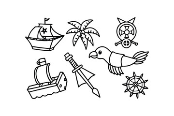 Obraz premium Pirate Adventure Doodles with Ships Parrots Maps and Treasure