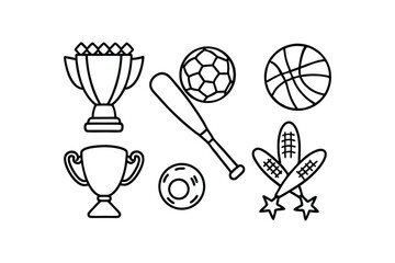 Sports Icons Doodles with Soccer Balls Baseball Bats and Jerseys