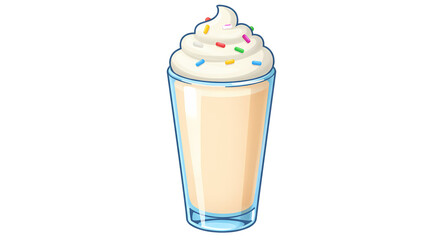 An appealing dessert beverage featuring a creamy milkshake topped with a generous swirl of whipped cream and playful sprinkles.