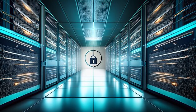 design an image of a secure server room with multiple layers of protection