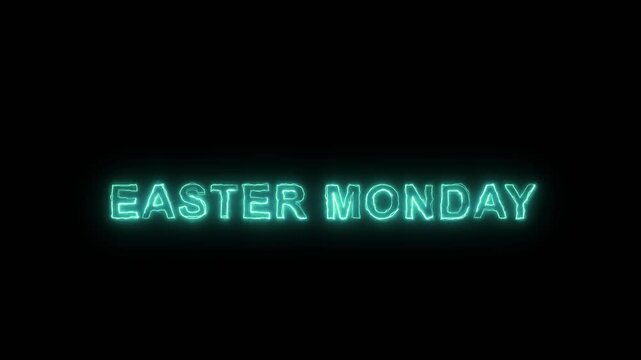 Easter monday neon textures banner for live streams on black transparent background. Futuristic glow running through the path of easter monday. Loop animation for easter monday stream overlays screen.