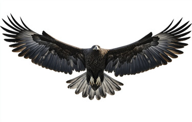 Obraz premium Bald eagle flying with spread wings, isolated on a white background. [Photograph, PNG format, bird, eagle, flight,