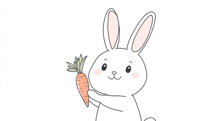 Obraz premium Cute bunny holding carrot, white background, Easter
