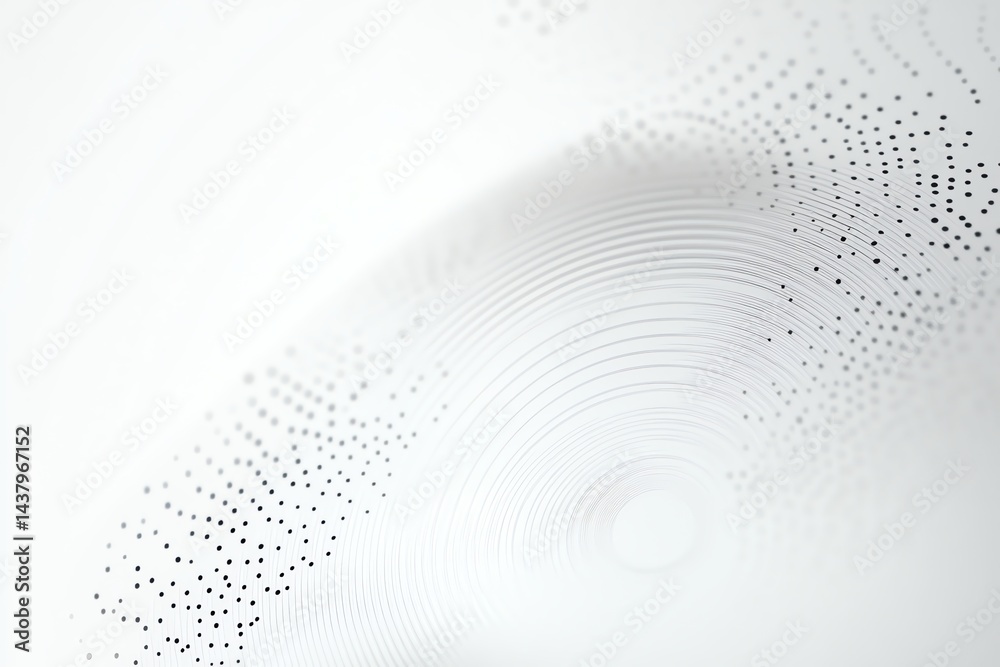 Poster abstract white background with concentric lines and dots pattern