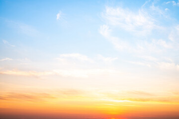 Beautiful , luxury soft gradient orange gold clouds and sunlight on the blue sky perfect for the background, take in evening,Twilight, Large size, high definition landscape photo
