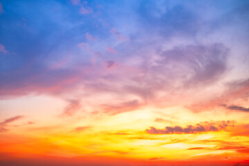 Beautiful , luxury soft gradient orange gold clouds and sunlight on the blue sky perfect for the background, take in evening,Twilight, Large size, high definition landscape photo