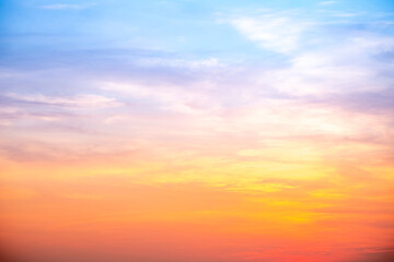 Beautiful , luxury soft gradient orange gold clouds and sunlight on the blue sky perfect for the background, take in evening,Twilight, Large size, high definition landscape photo