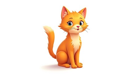 Obraz premium orange cat with fluffy fur and bright, expressive eyes. The cat is sitting proudly, smiling warmly, and displaying a friendly and charming demeanor. Its soft, creamy chest fur contrasts beautifully