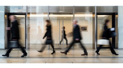 Dynamic timelapse of a bustling corporate office with glass facades and active commuters