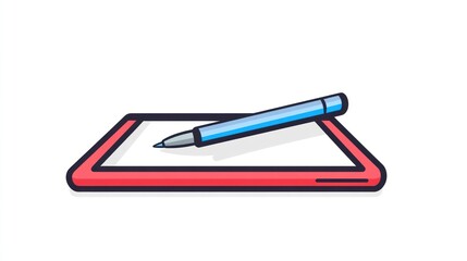 Digital pen on tablet, note-taking, white background, app design