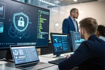 Fototapeta premium Cybersecurity Protection and Data Privacy: Secure Digital Information from Online Threats and Breaches 