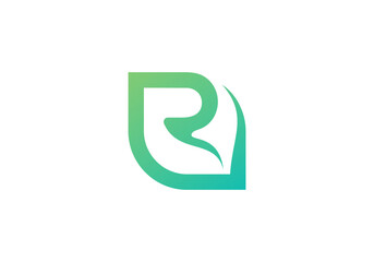 green leaf shape vector logo design with initial R