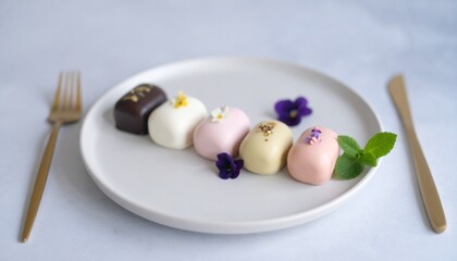 美しいデザートの乗った皿